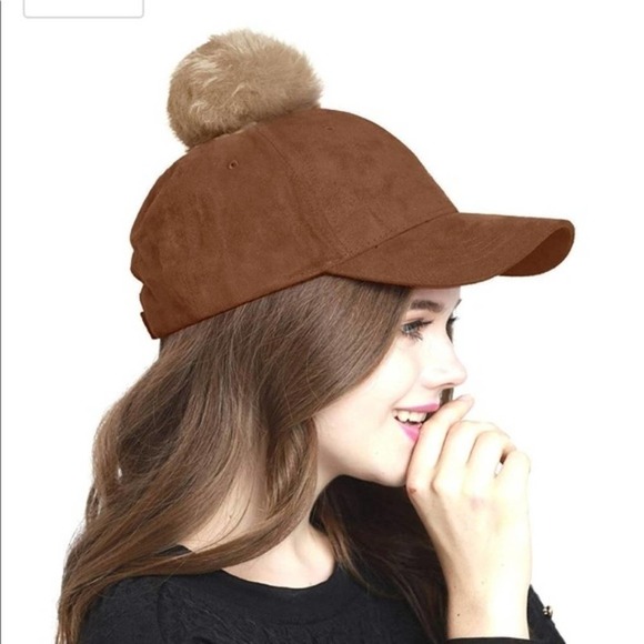 Angela & William Brown Suede Pom Pom Dad Hat - Picture 1 of 9